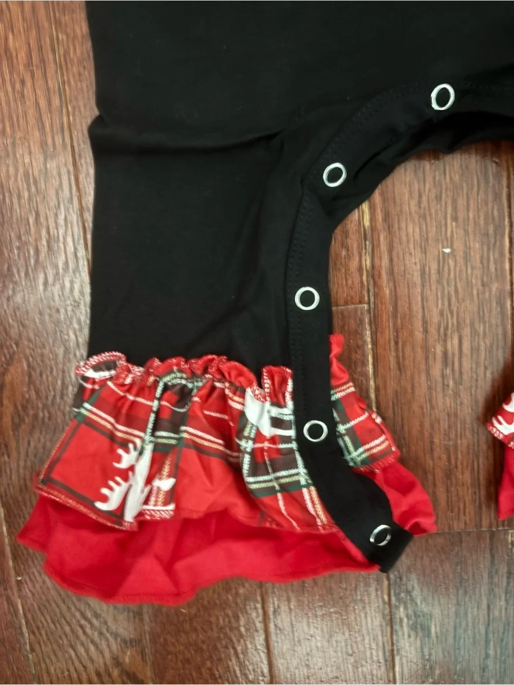 Ann Loren Black One-Piece Romper with Red Plaid Moose